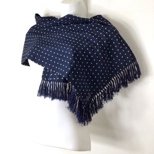 Tootal silk scarf blue white polka dot fringe women